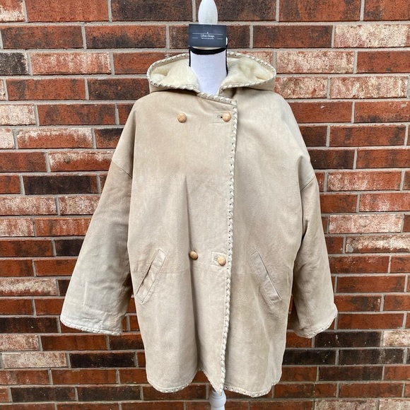 Otellopelle Suede Shearling Leather Hooded Coat - Picture 4 of 12